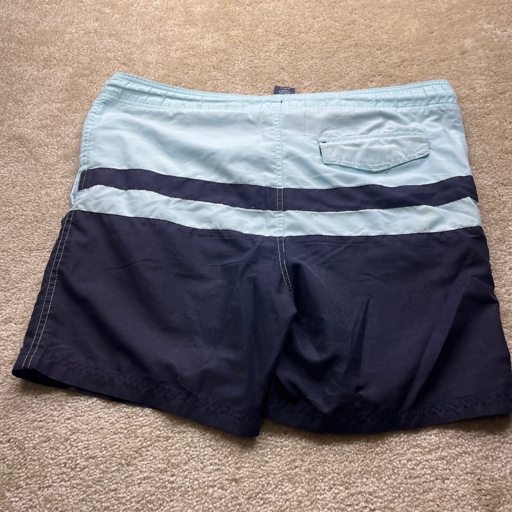 Mens Blue Colorblock Striped Swim Trunks Board Shorts Elastic Waist Drawstring - Picture 3 of 6
